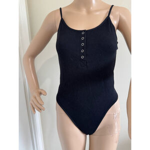 Women's Forever 21 thong Bodysuit Size L Black adjustable straps snap bottom